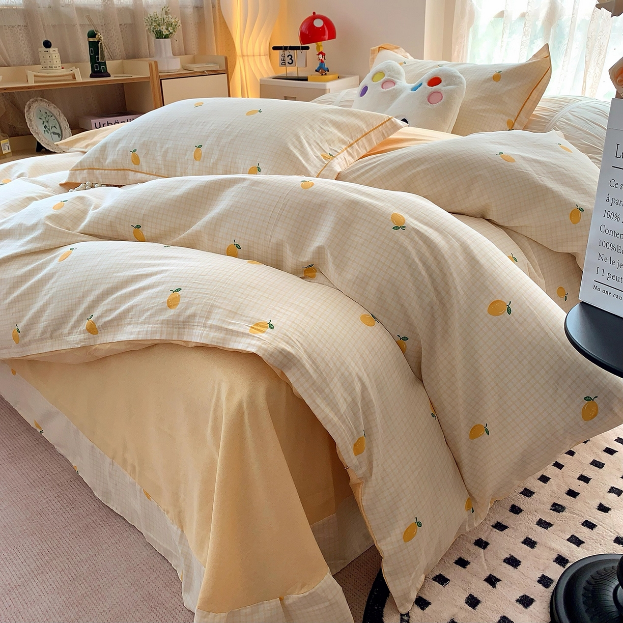 91家纺网 家纺一手货源 找家纺 莱豫家纺 2025新款亲肤舒适小清新印花全棉四件套第七批 柠檬格