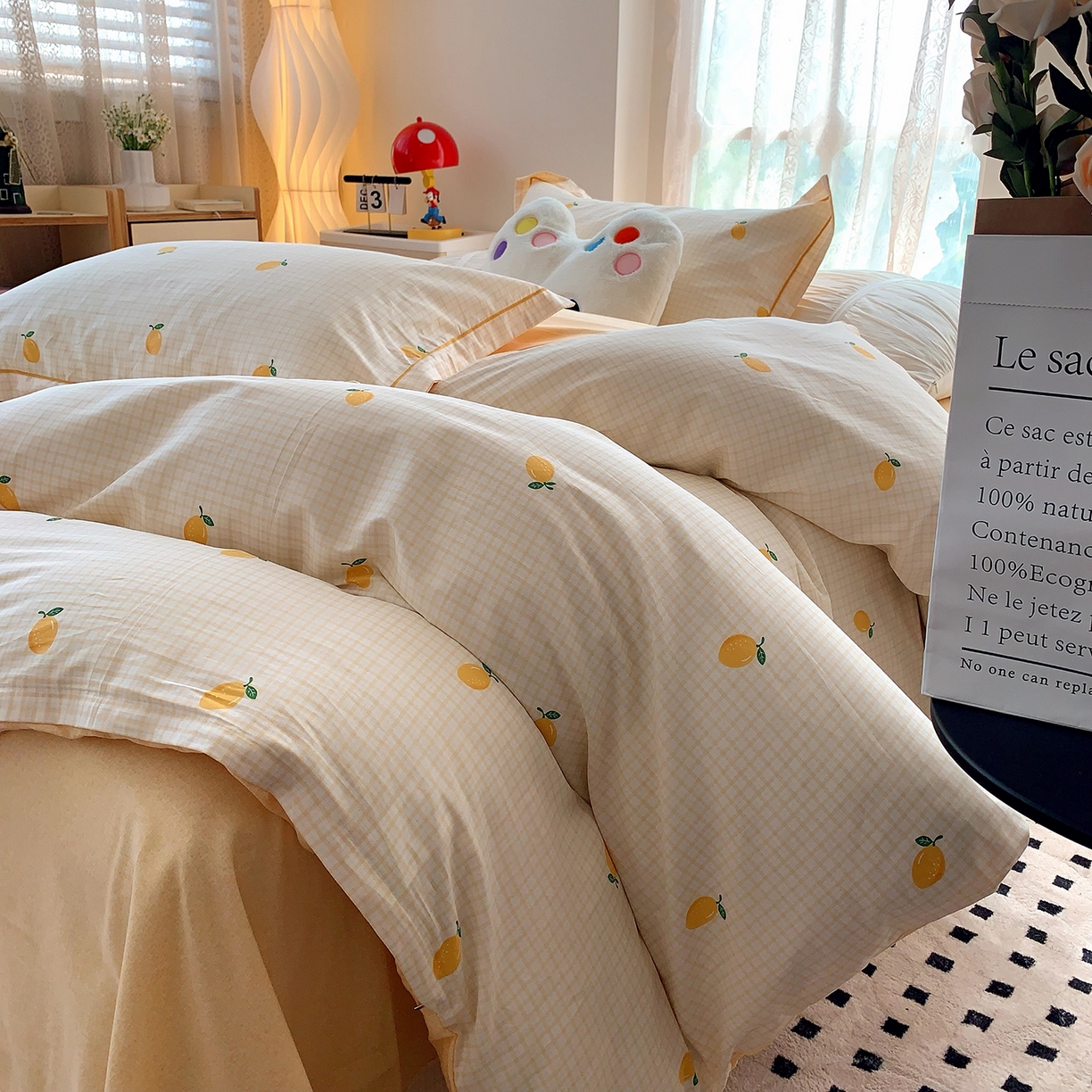 91家纺网 家纺一手货源 找家纺 莱豫家纺 2025新款亲肤舒适小清新印花全棉四件套第七批 柠檬格