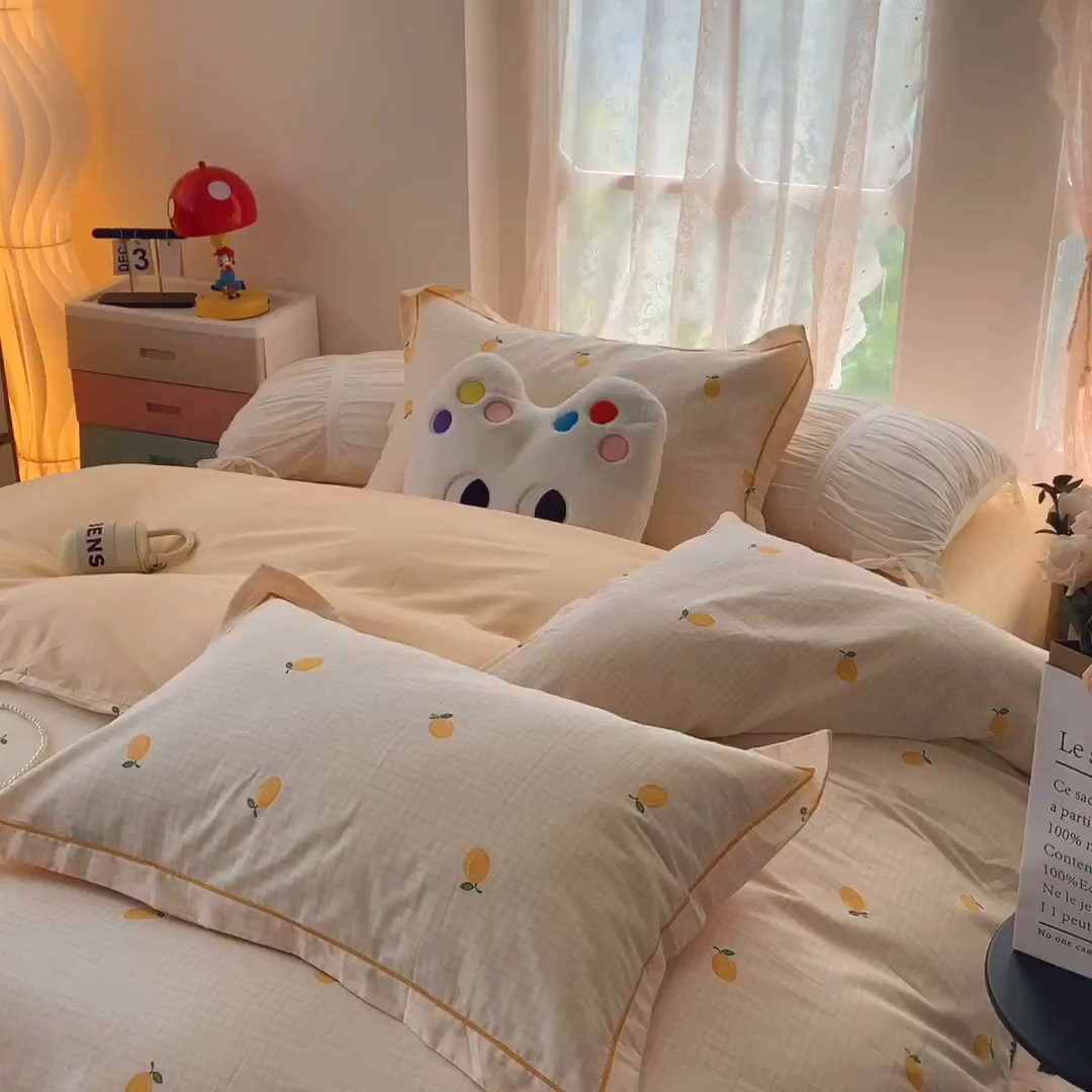 91家纺网 家纺一手货源 找家纺 莱豫家纺 2025新款亲肤舒适小清新印花全棉四件套第七批 柠檬格