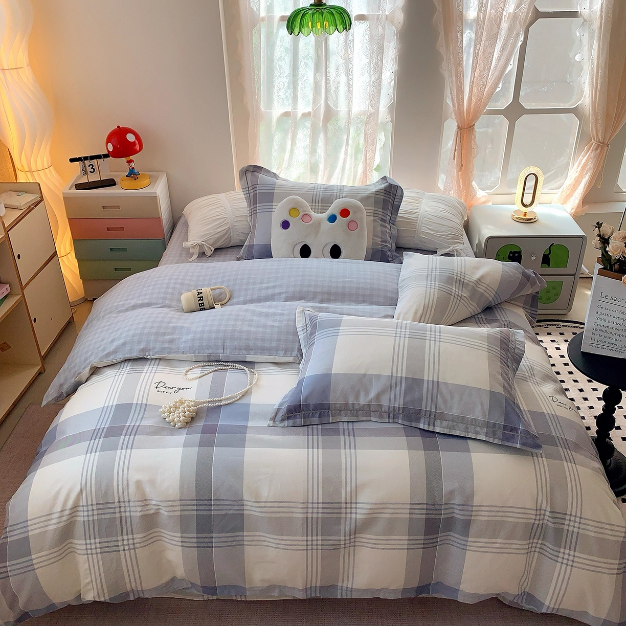 91家纺网 家纺一手货源 找家纺 莱豫家纺 2025新款亲肤舒适小清新印花全棉四件套第七批 浅念格