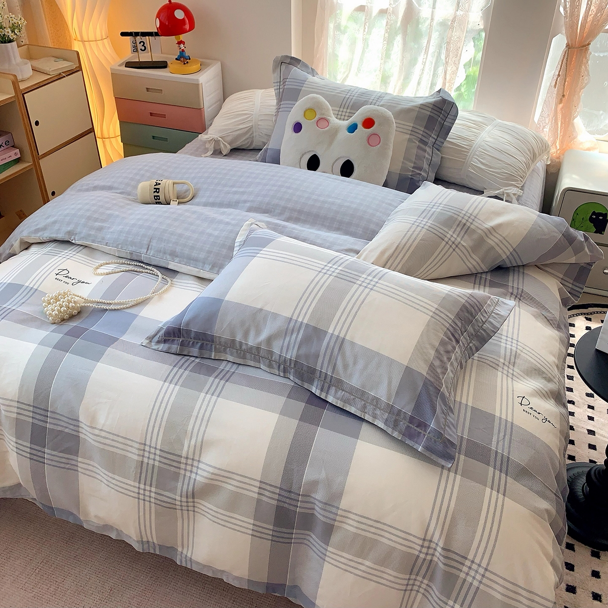 91家纺网 家纺一手货源 找家纺 莱豫家纺 2025新款亲肤舒适小清新印花全棉四件套第七批 浅念格