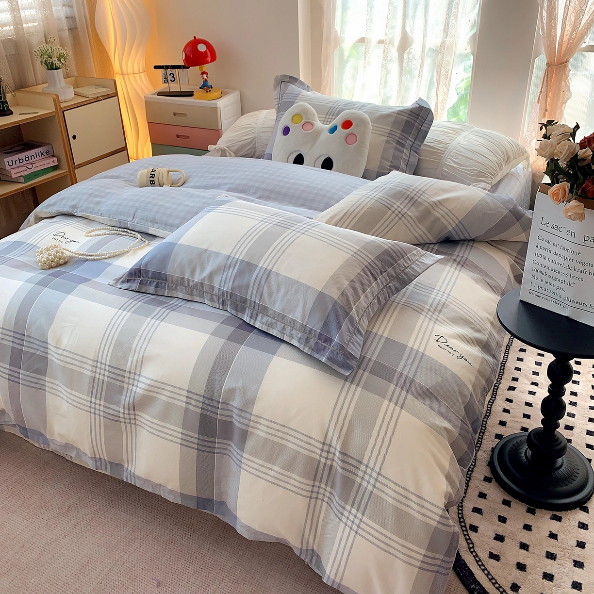 91家纺网 家纺一手货源 找家纺 莱豫家纺 2025新款亲肤舒适小清新印花全棉四件套第七批 浅念格