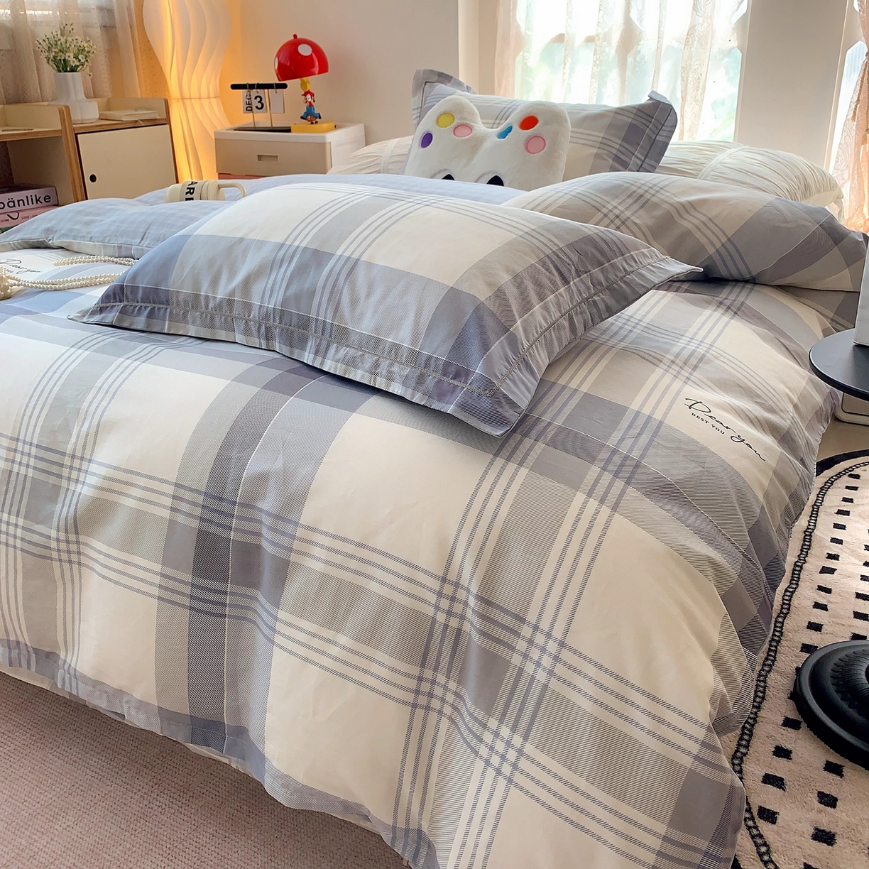 91家纺网 家纺一手货源 找家纺 莱豫家纺 2025新款亲肤舒适小清新印花全棉四件套第七批 浅念格