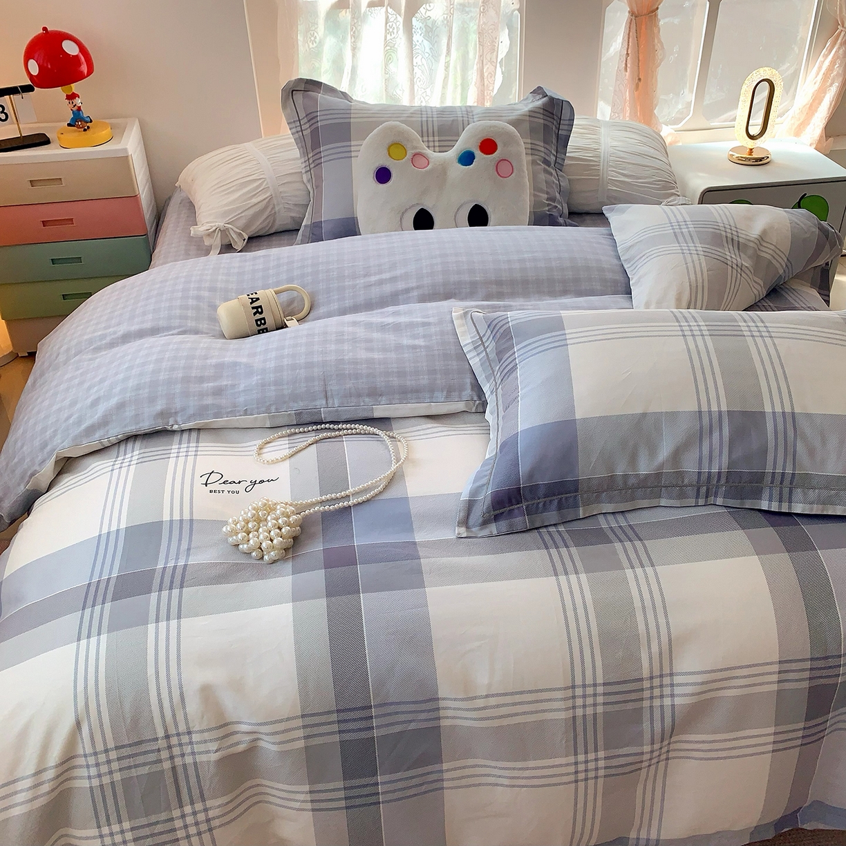 91家纺网 家纺一手货源 找家纺 莱豫家纺 2025新款亲肤舒适小清新印花全棉四件套第七批 浅念格