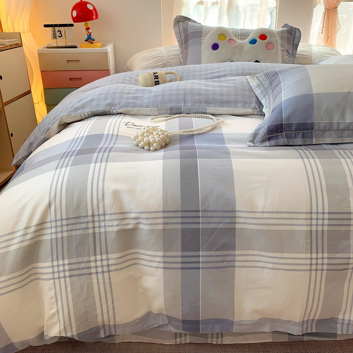 91家纺网 家纺一手货源 找家纺 莱豫家纺 2025新款亲肤舒适小清新印花全棉四件套第七批 浅念格