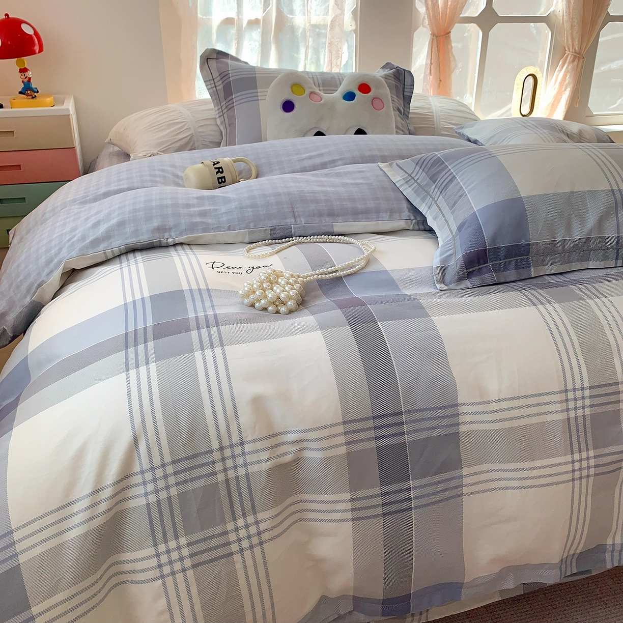 91家纺网 家纺一手货源 找家纺 莱豫家纺 2025新款亲肤舒适小清新印花全棉四件套第七批 浅念格