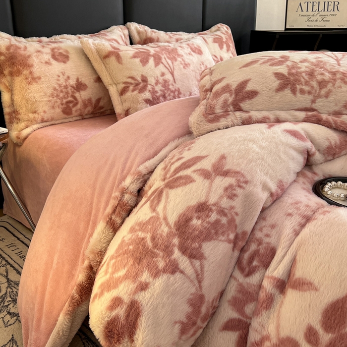 91家纺网 家纺一手货源 找家纺 弗苓家纺 2025新款亲肤舒适兔毛绒四件套 花语