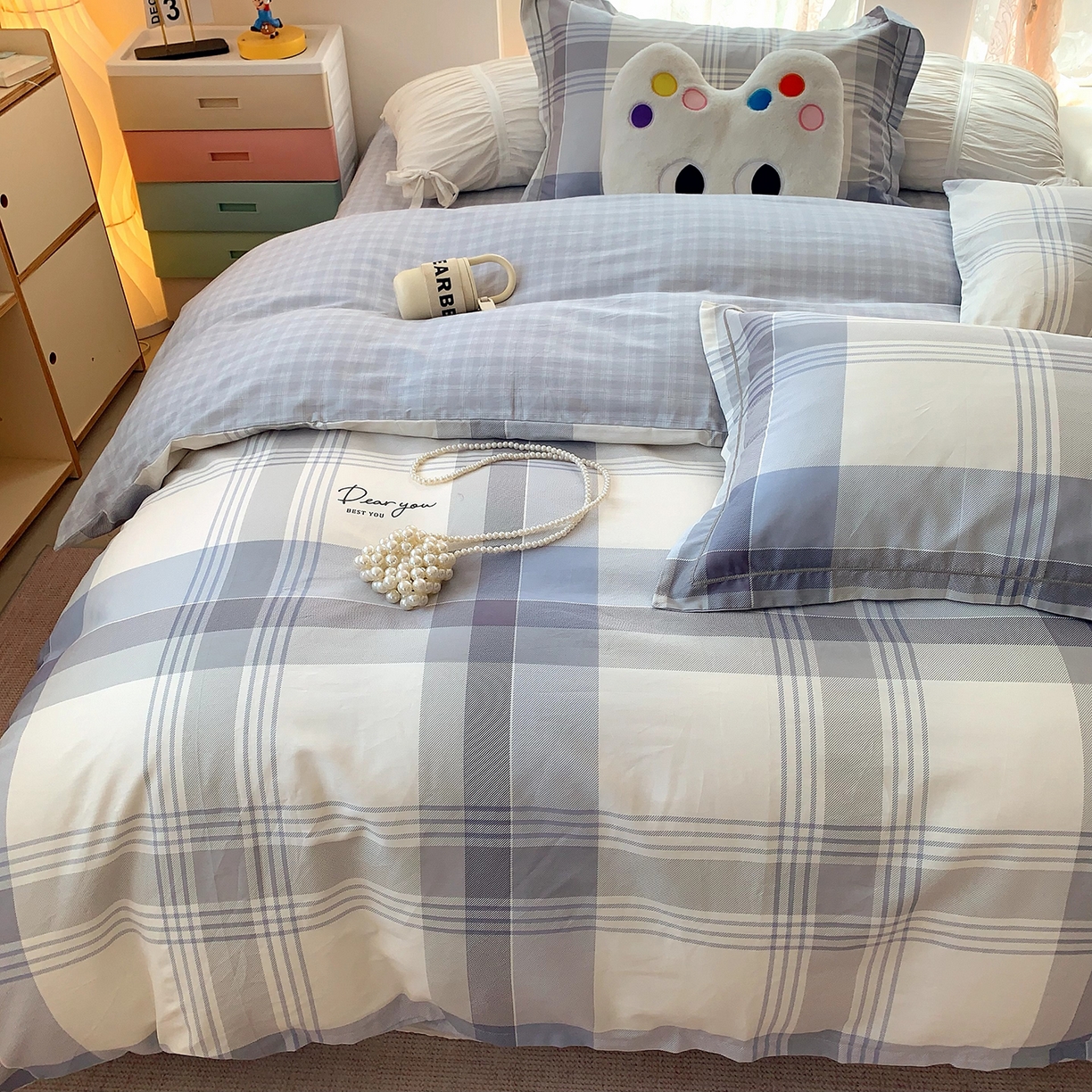 91家纺网 家纺一手货源 找家纺 莱豫家纺 2025新款亲肤舒适小清新印花全棉四件套第七批 浅念格