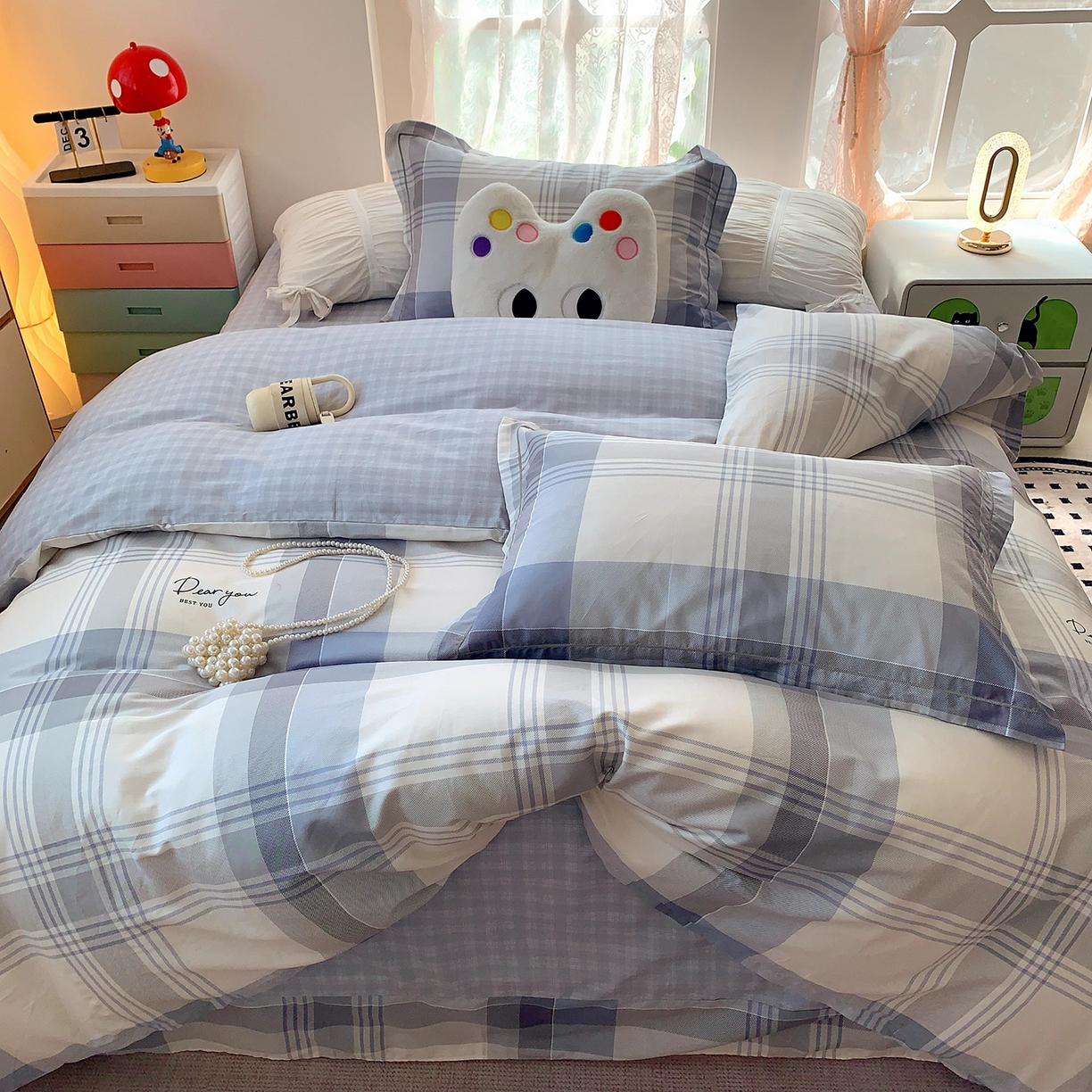 91家纺网 家纺一手货源 找家纺 莱豫家纺 2025新款亲肤舒适小清新印花全棉四件套第七批 浅念格