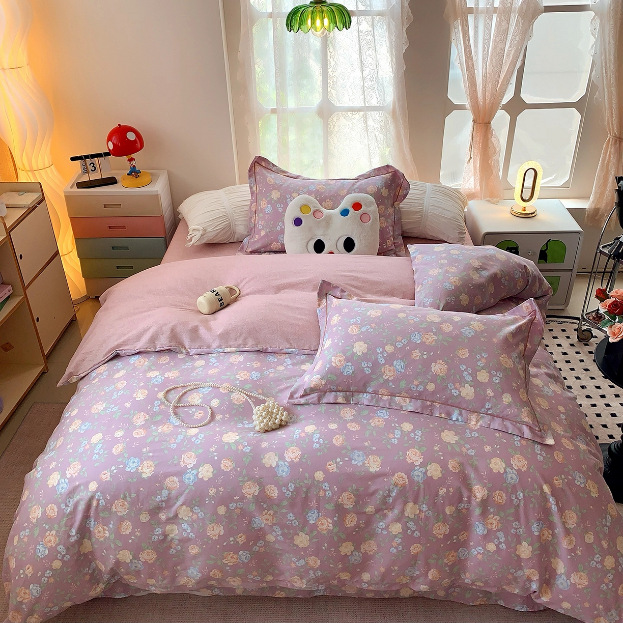 91家纺网 家纺一手货源 找家纺 莱豫家纺 2025新款亲肤舒适小清新印花全棉四件套第七批 浅笑嫣然