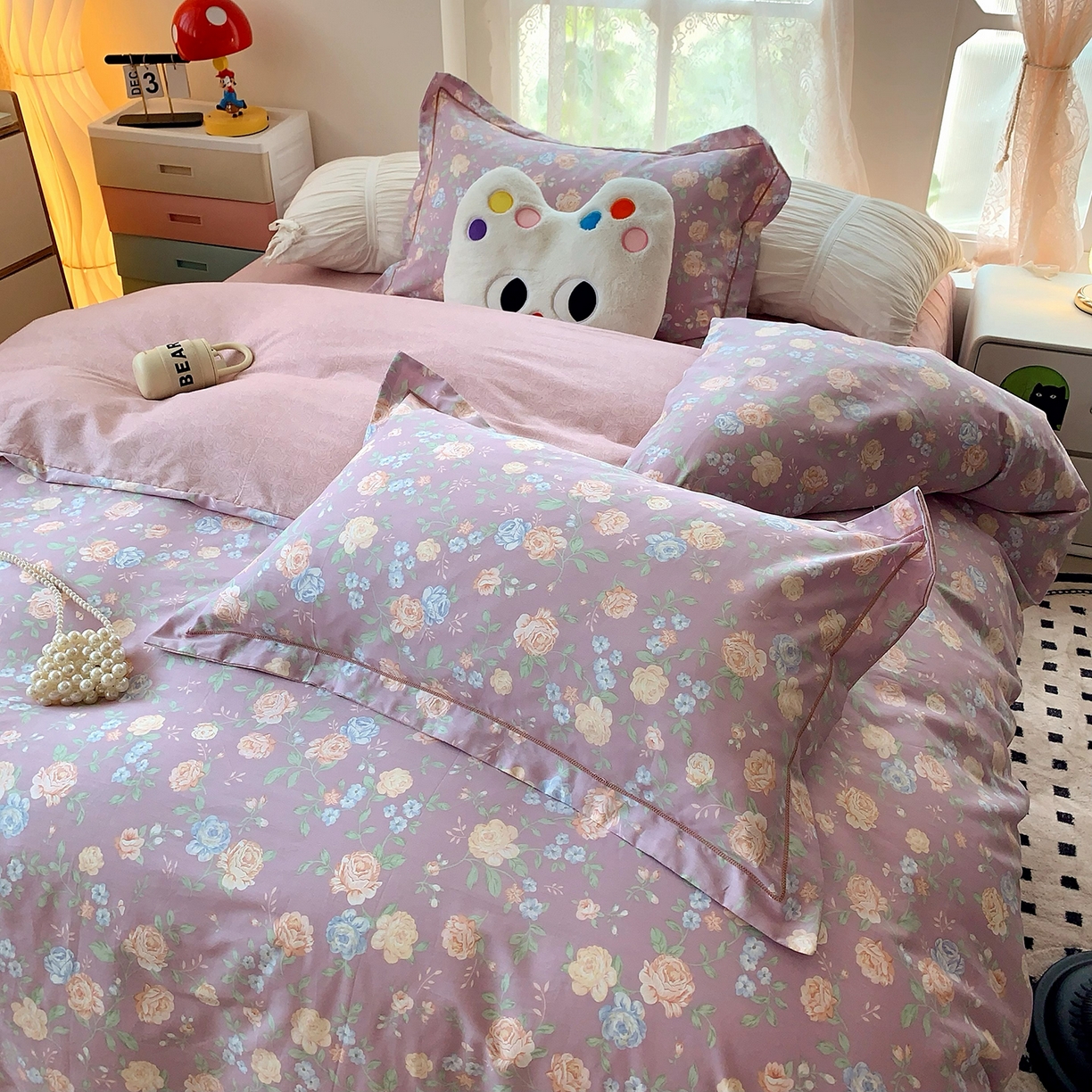 91家纺网 家纺一手货源 找家纺 莱豫家纺 2025新款亲肤舒适小清新印花全棉四件套第七批 浅笑嫣然