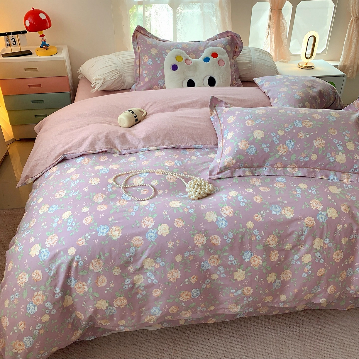 91家纺网 家纺一手货源 找家纺 莱豫家纺 2025新款亲肤舒适小清新印花全棉四件套第七批 浅笑嫣然