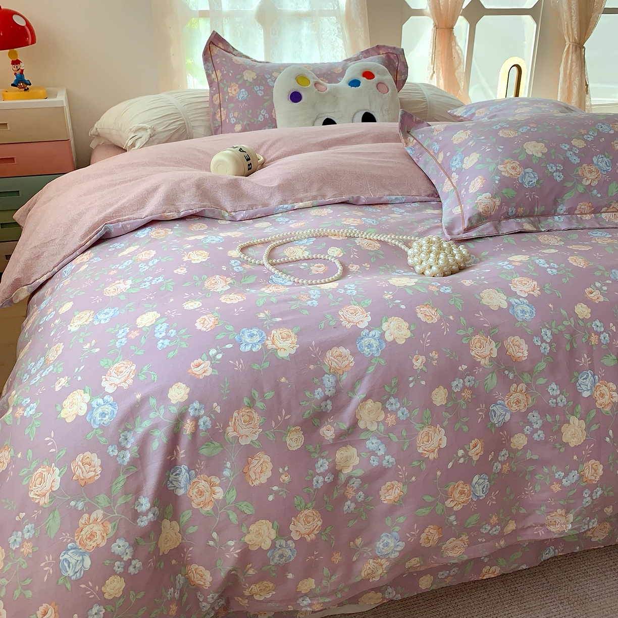 91家纺网 家纺一手货源 找家纺 莱豫家纺 2025新款亲肤舒适小清新印花全棉四件套第七批 浅笑嫣然