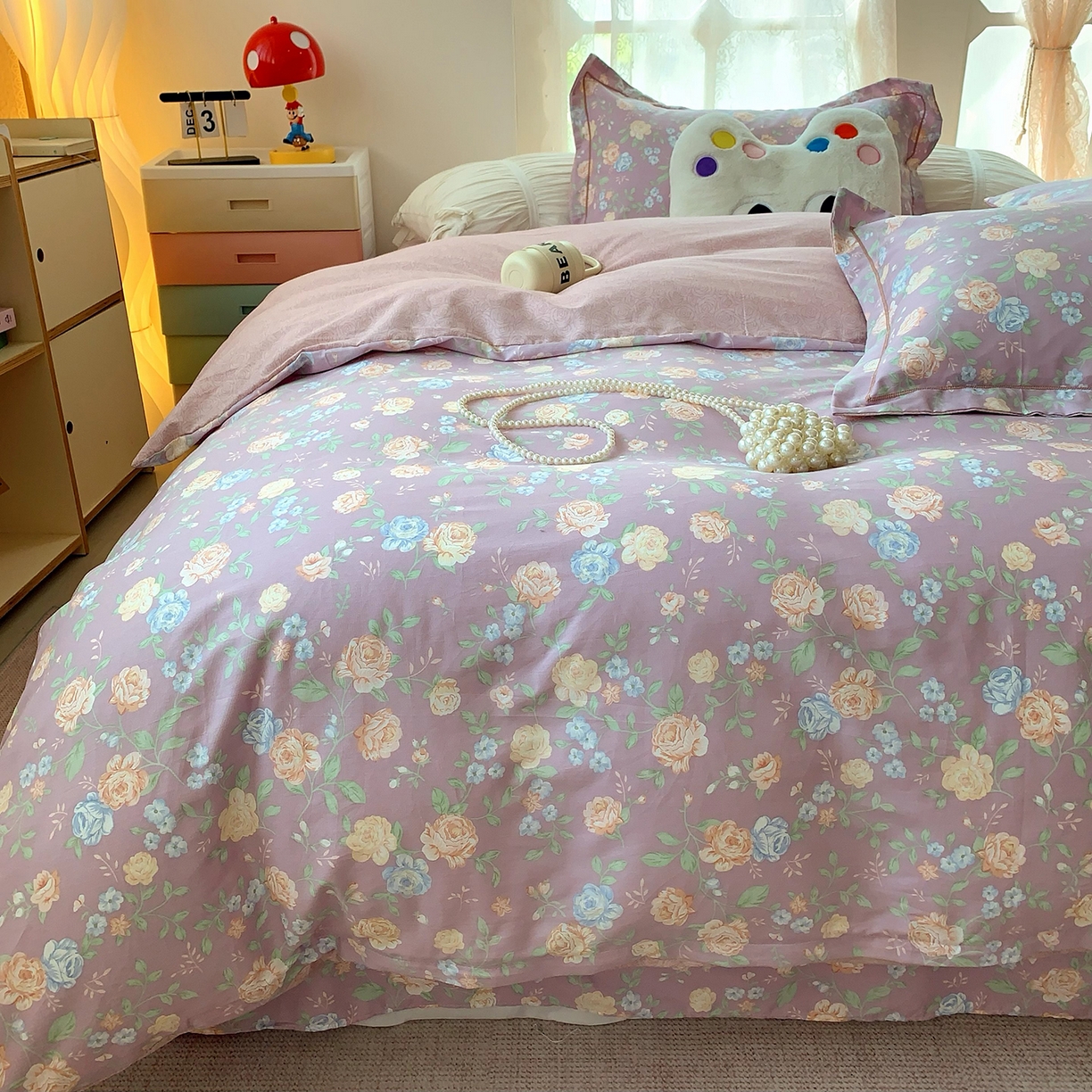 91家纺网 家纺一手货源 找家纺 莱豫家纺 2025新款亲肤舒适小清新印花全棉四件套第七批 浅笑嫣然