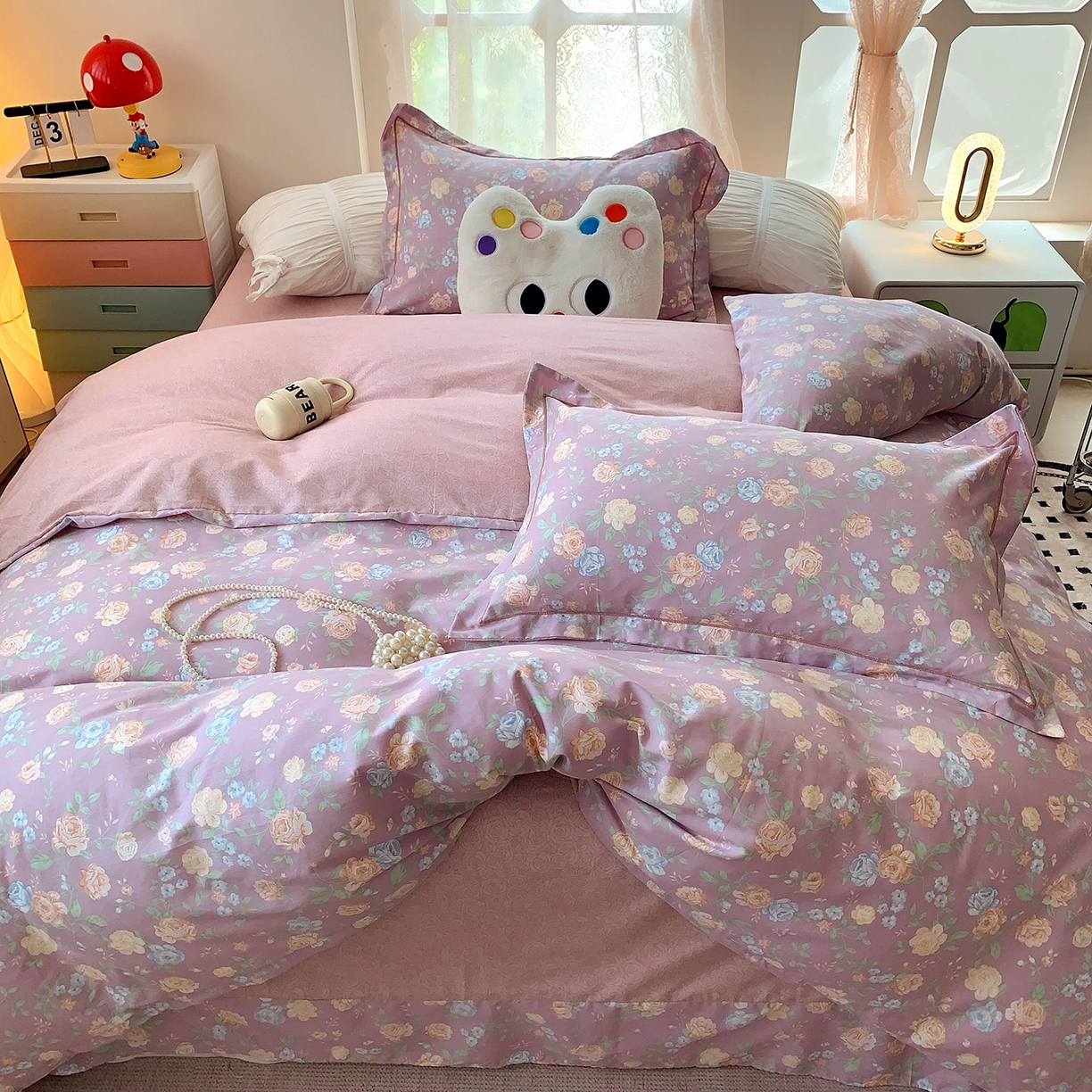 91家纺网 家纺一手货源 找家纺 莱豫家纺 2025新款亲肤舒适小清新印花全棉四件套第七批 浅笑嫣然