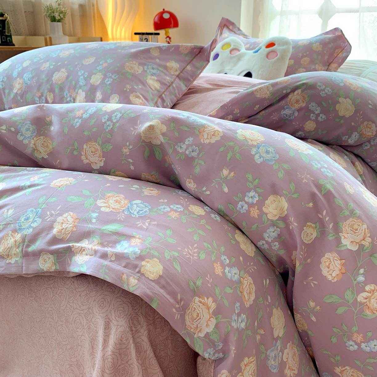 91家纺网 家纺一手货源 找家纺 莱豫家纺 2025新款亲肤舒适小清新印花全棉四件套第七批 浅笑嫣然