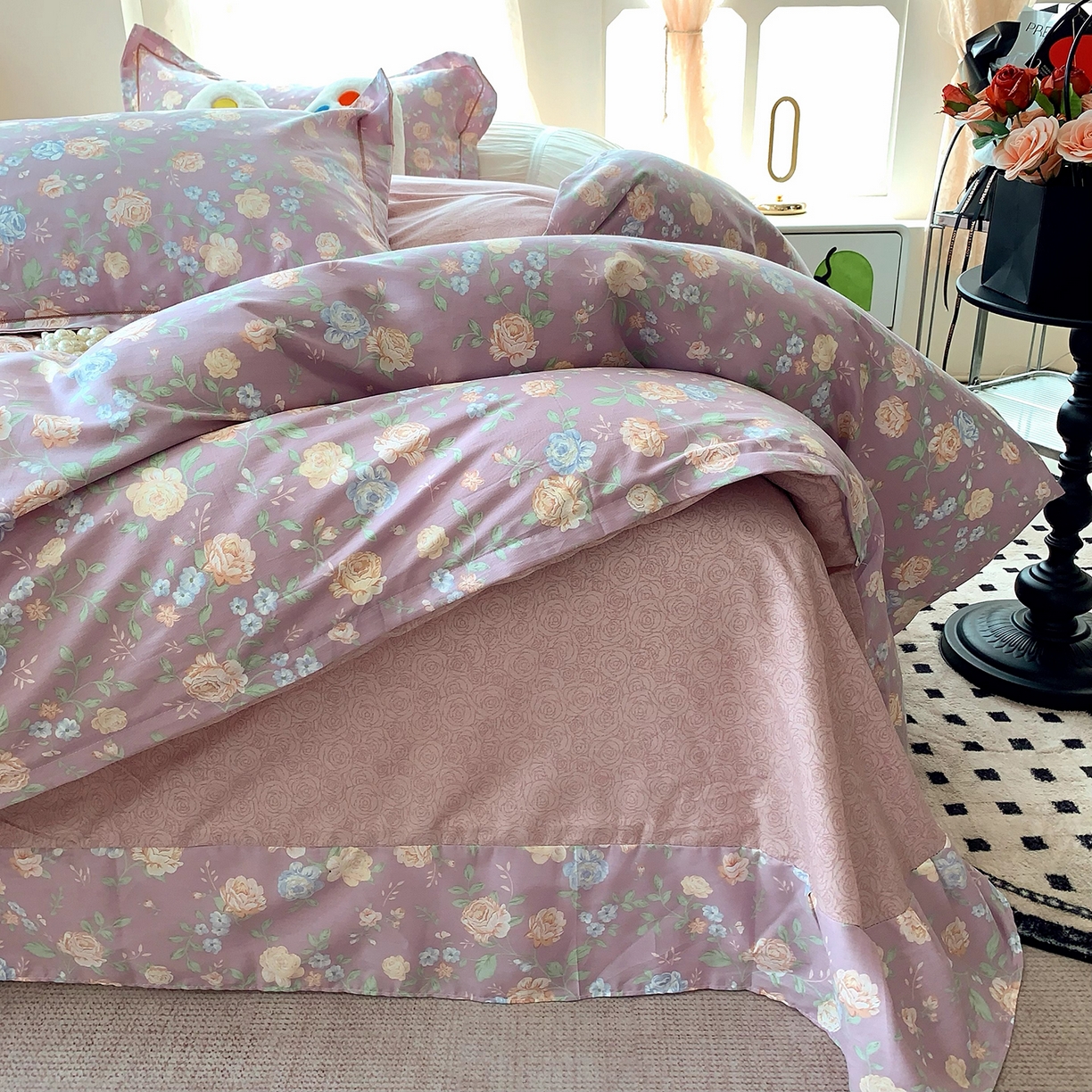 91家纺网 家纺一手货源 找家纺 莱豫家纺 2025新款亲肤舒适小清新印花全棉四件套第七批 浅笑嫣然