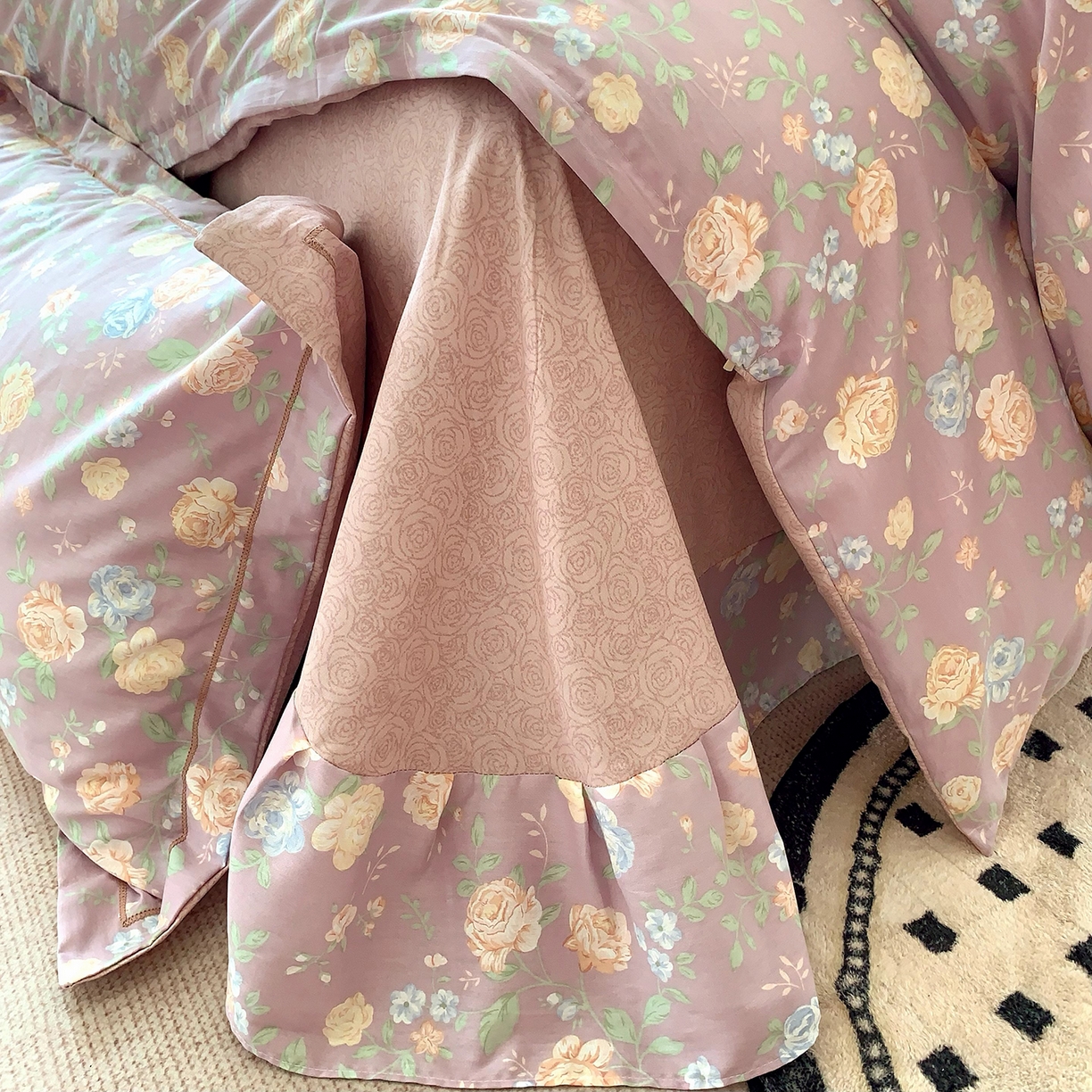 91家纺网 家纺一手货源 找家纺 莱豫家纺 2025新款亲肤舒适小清新印花全棉四件套第七批 浅笑嫣然