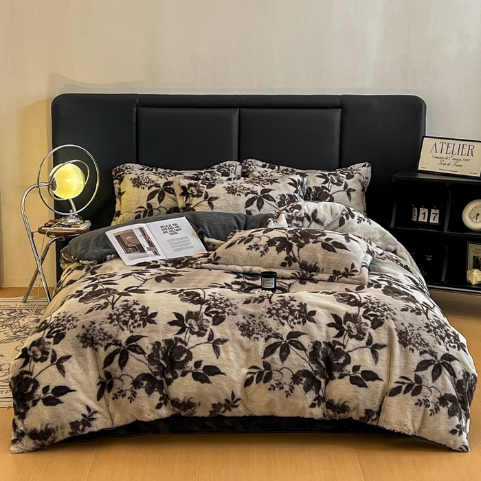 91家纺网 家纺一手货源 找家纺 弗苓家纺 2025新款亲肤舒适兔毛绒四件套 摩卡