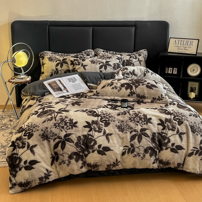 91家纺网 家纺一手货源 找家纺 弗苓家纺 2025新款亲肤舒适兔毛绒四件套 摩卡