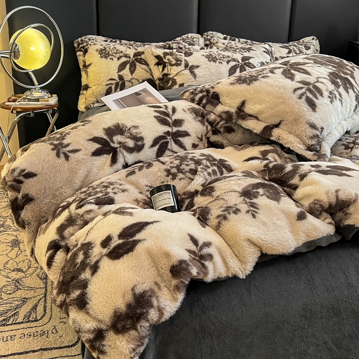 91家纺网 家纺一手货源 找家纺 弗苓家纺 2025新款亲肤舒适兔毛绒四件套 摩卡