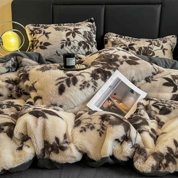 91家纺网 家纺一手货源 找家纺 弗苓家纺 2025新款亲肤舒适兔毛绒四件套 摩卡