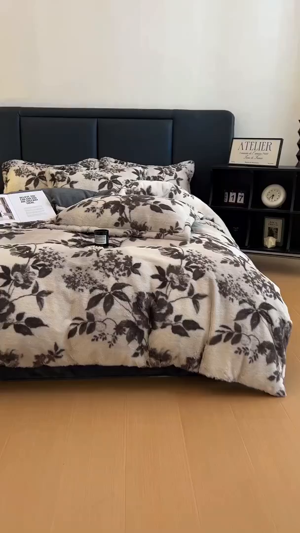 91家纺网 家纺一手货源 找家纺 弗苓家纺 2025新款亲肤舒适兔毛绒四件套 摩卡