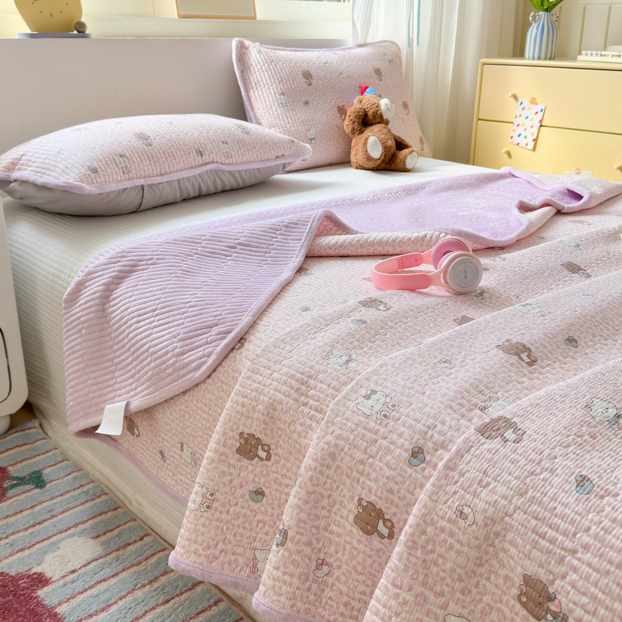 91家纺网 家纺一手货源 找家纺 （总）Sweet dreams甜梦 2025新款牛奶绒全棉床盖三件套