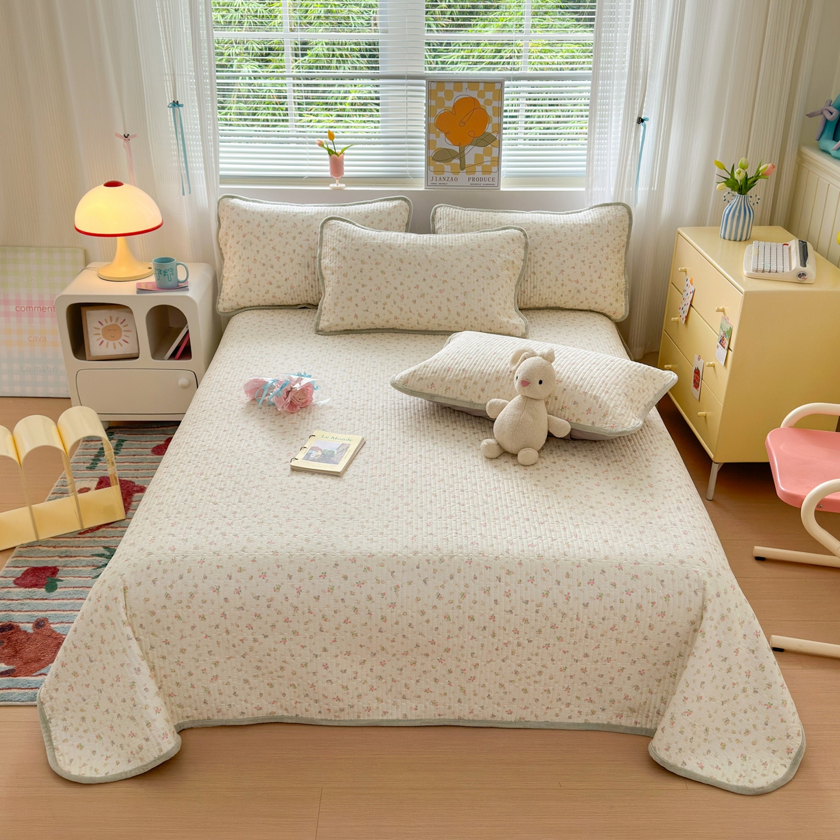 91家纺网 家纺一手货源 找家纺 （总）Sweet dreams甜梦 2025新款牛奶绒全棉床盖三件套