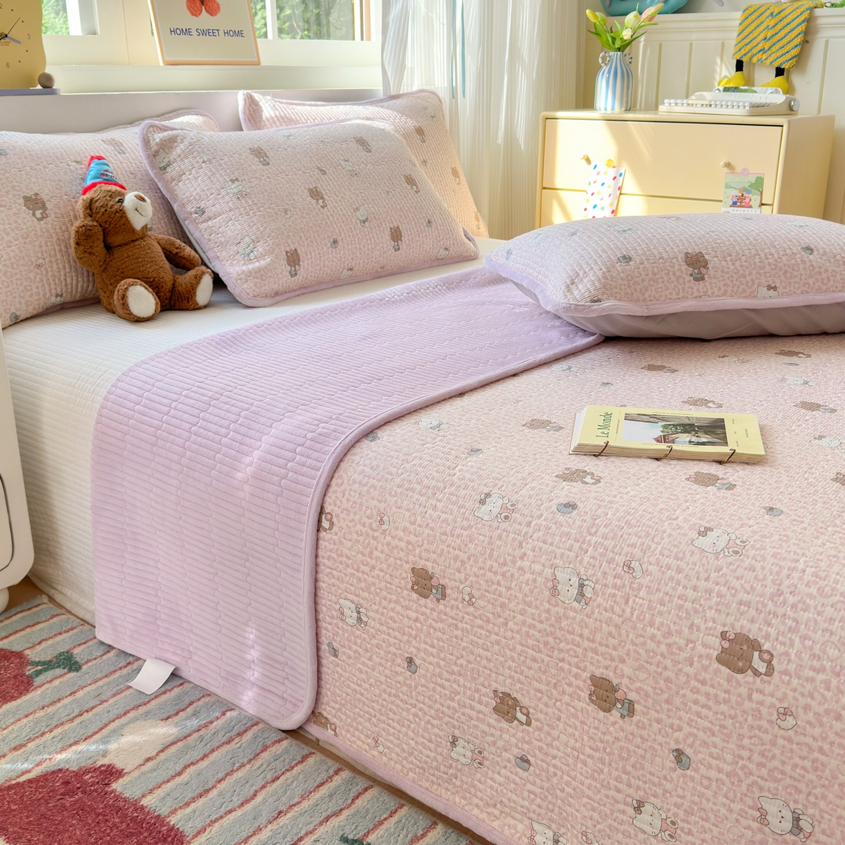 91家纺网 家纺一手货源 找家纺 （总）Sweet dreams甜梦 2025新款牛奶绒全棉床盖三件套