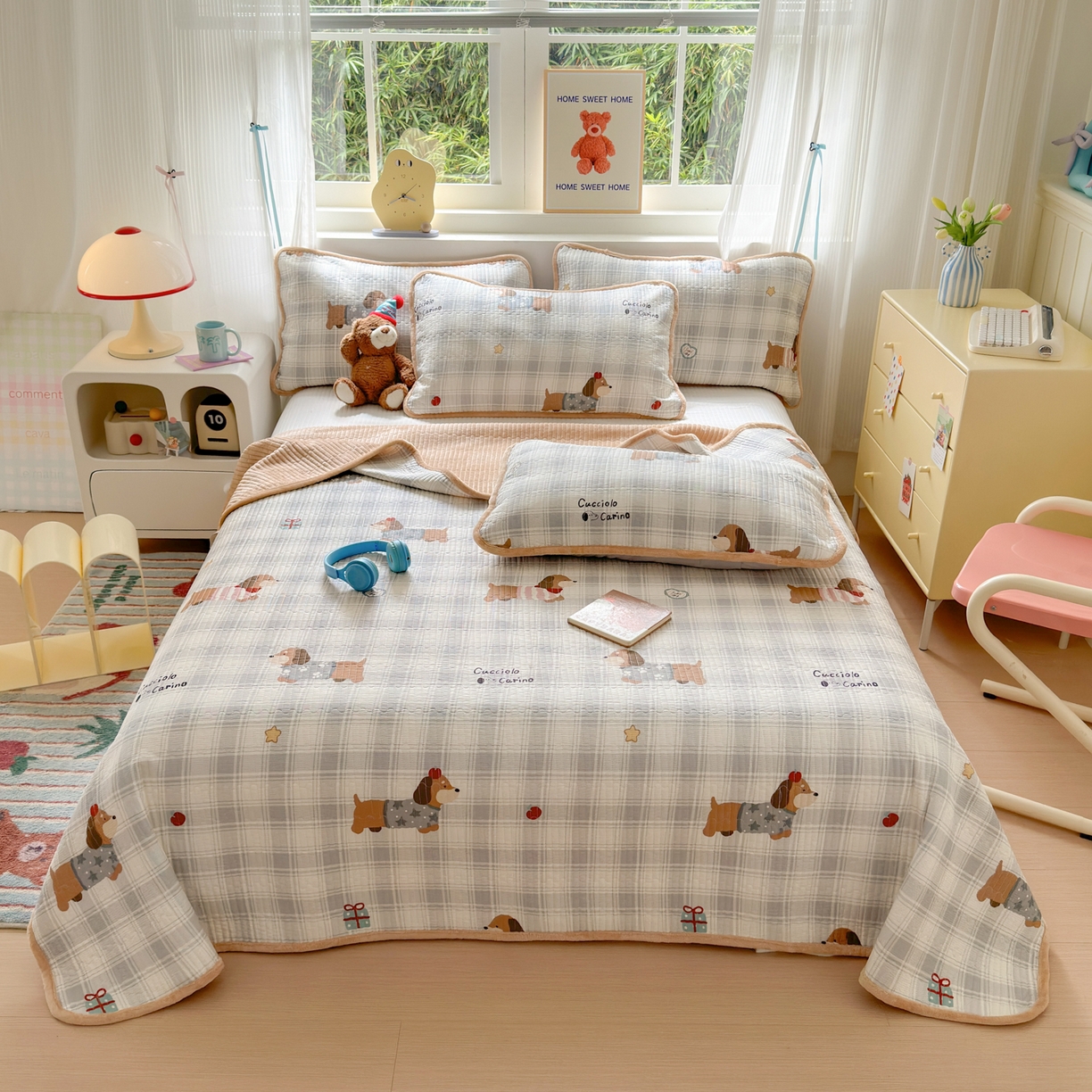 Sweet dreams甜梦 2025新款牛奶绒全棉床盖三件套 毛衣小狗