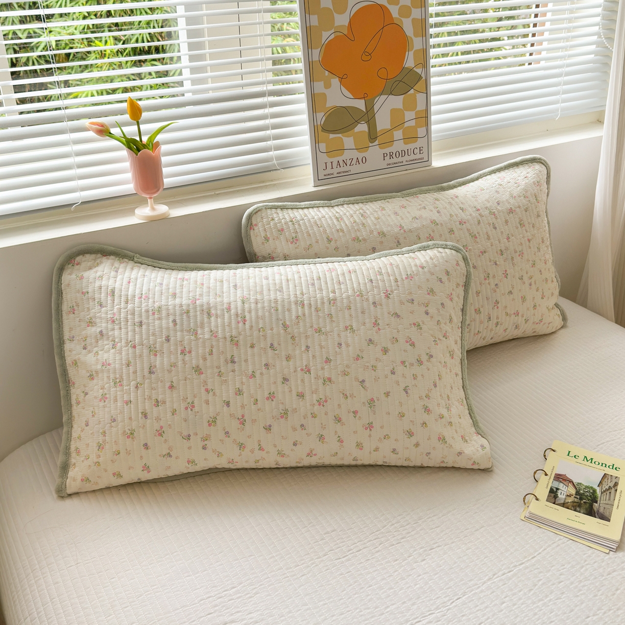 91家纺网 家纺一手货源 找家纺 Sweet dreams甜梦 2025新款牛奶绒全棉床盖三件套 清新小花