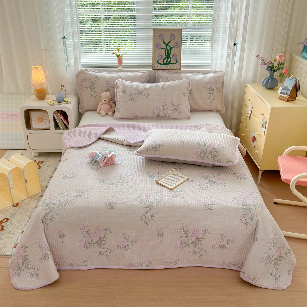 91家纺网 家纺一手货源 找家纺 Sweet dreams甜梦 2025新款牛奶绒全棉床盖三件套 紫语