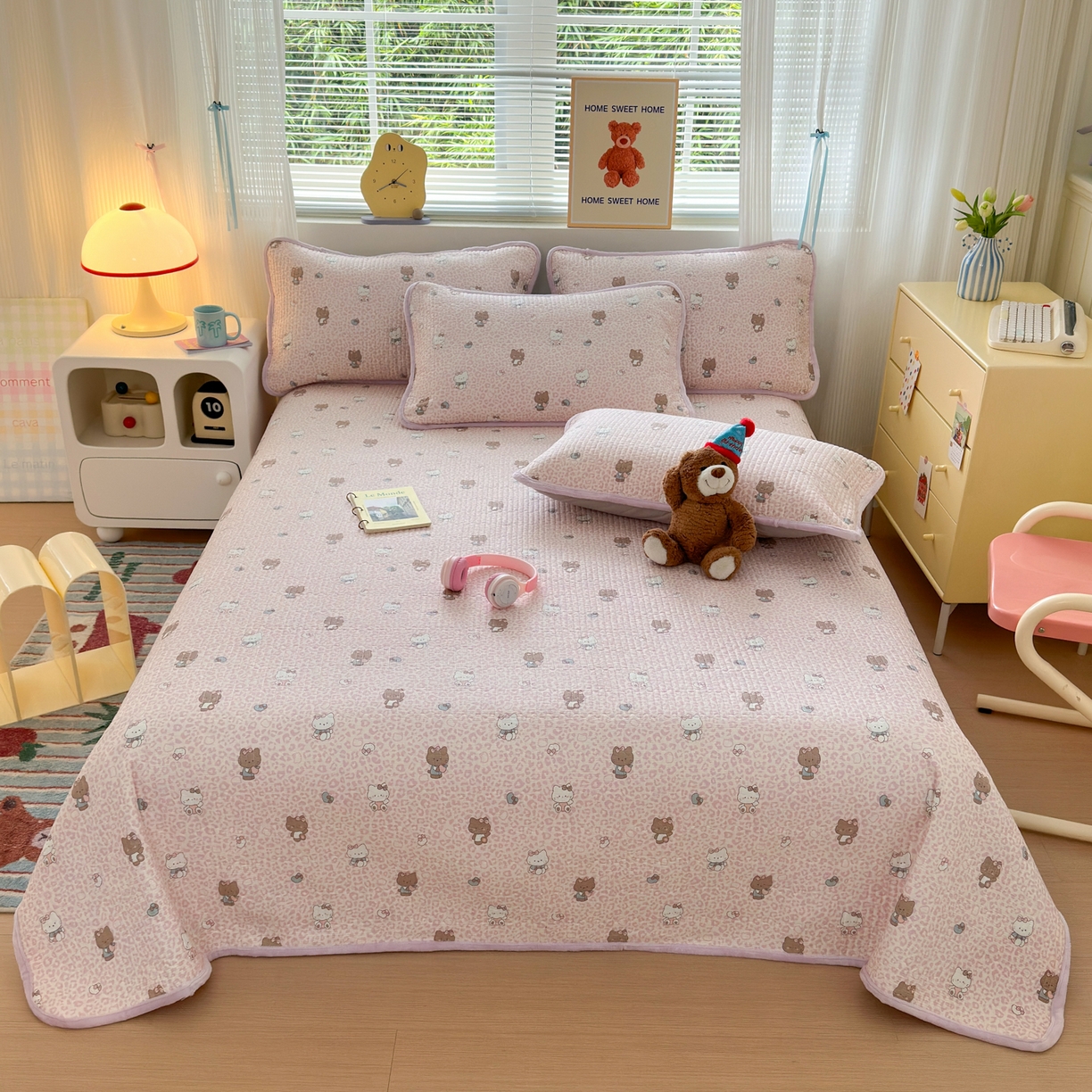 Sweet dreams甜梦 2025新款牛奶绒全棉床盖三件套 豹纹猫粉紫