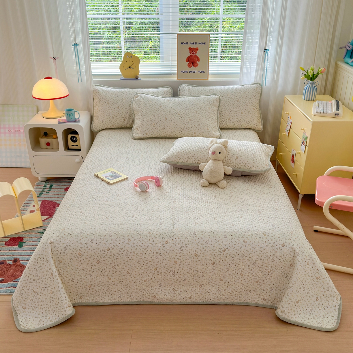 Sweet dreams甜梦 2025新款牛奶绒全棉床盖三件套 花园小兔