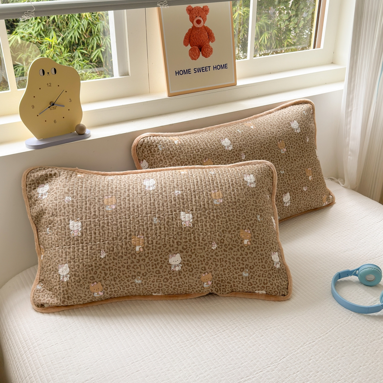 91家纺网 家纺一手货源 找家纺 Sweet dreams甜梦 2025新款牛奶绒全棉床盖三件套 豹纹猫奶咖