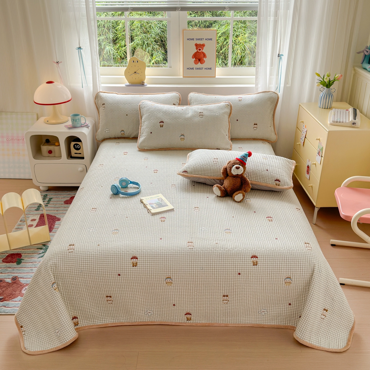 91家纺网 家纺一手货源 找家纺 （总）Sweet dreams甜梦 2025新款牛奶绒全棉床盖三件套