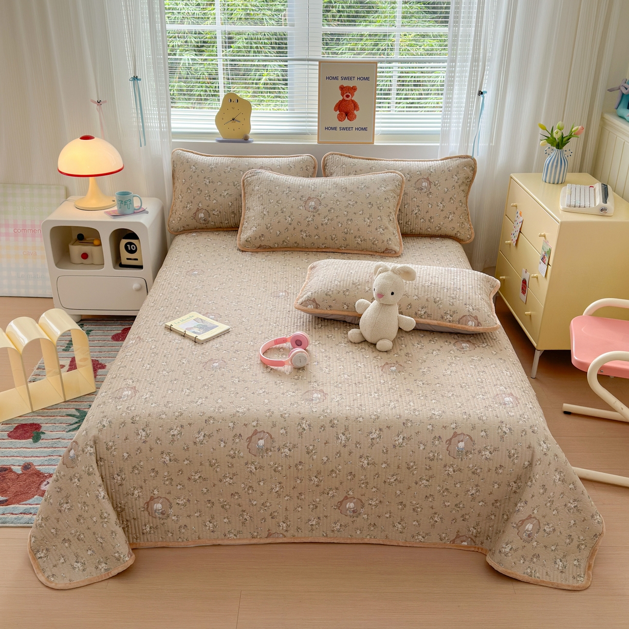 Sweet dreams甜梦 2025新款牛奶绒全棉床盖三件套 奶茶兔