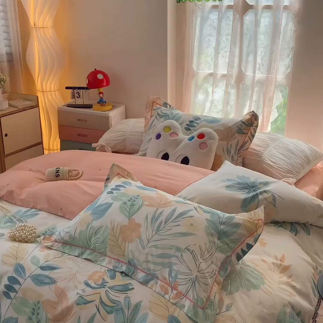 91家纺网 家纺一手货源 找家纺 莱豫家纺 2025新款亲肤舒适小清新印花全棉四件套第七批 且听风吟