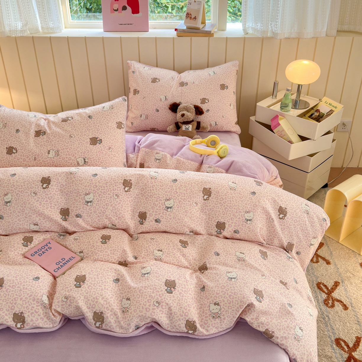 Sweet dreams甜梦 2025新款棉加绒印花四件套 豹纹小猫粉紫