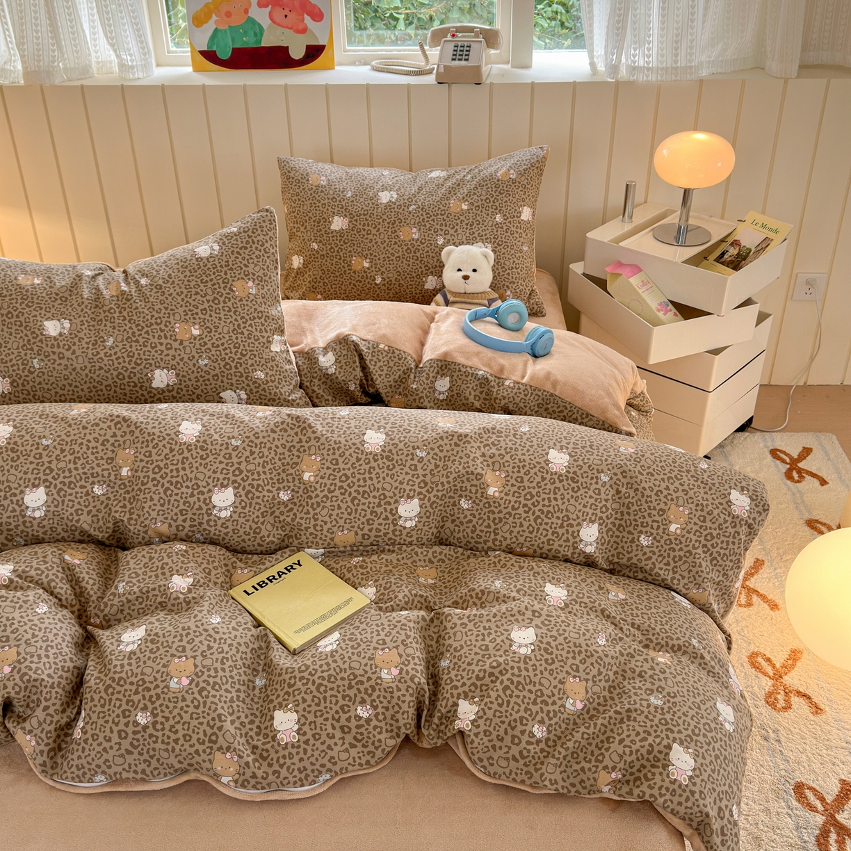 Sweet dreams甜梦 2025新款棉加绒印花四件套 豹纹小猫奶咖