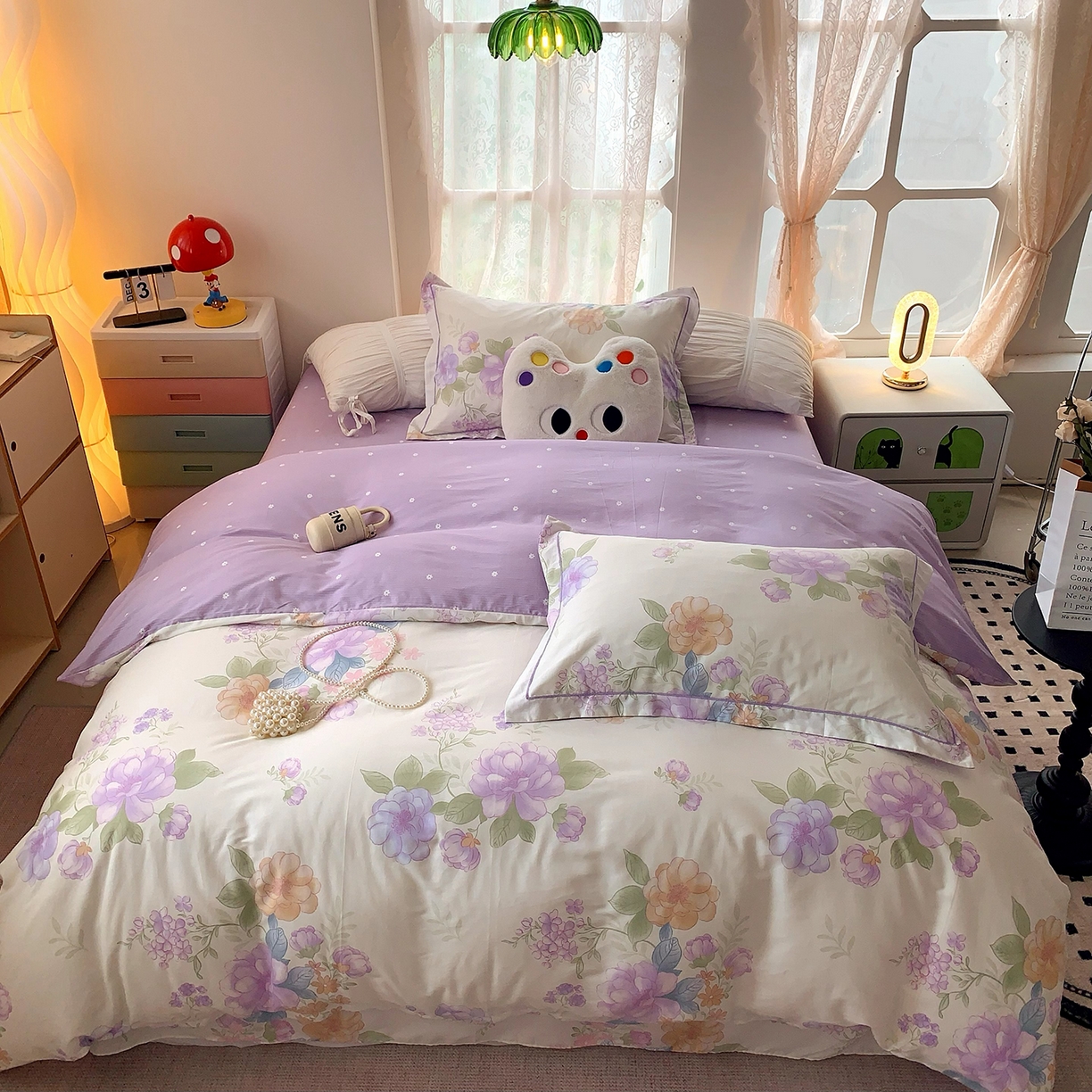 91家纺网 家纺一手货源 找家纺 莱豫家纺 2025新款亲肤舒适小清新印花全棉四件套第七批 桃之夭夭