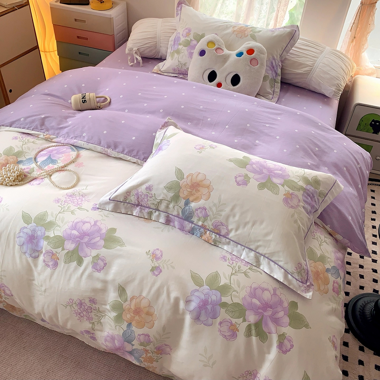 91家纺网 家纺一手货源 找家纺 莱豫家纺 2025新款亲肤舒适小清新印花全棉四件套第七批 桃之夭夭