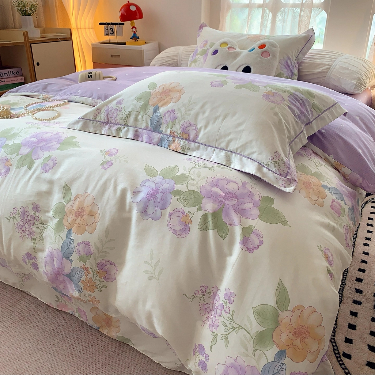 91家纺网 家纺一手货源 找家纺 莱豫家纺 2025新款亲肤舒适小清新印花全棉四件套第七批 桃之夭夭