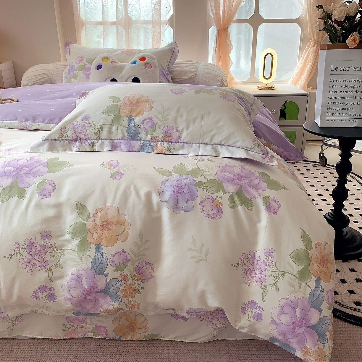 91家纺网 家纺一手货源 找家纺 莱豫家纺 2025新款亲肤舒适小清新印花全棉四件套第七批 桃之夭夭