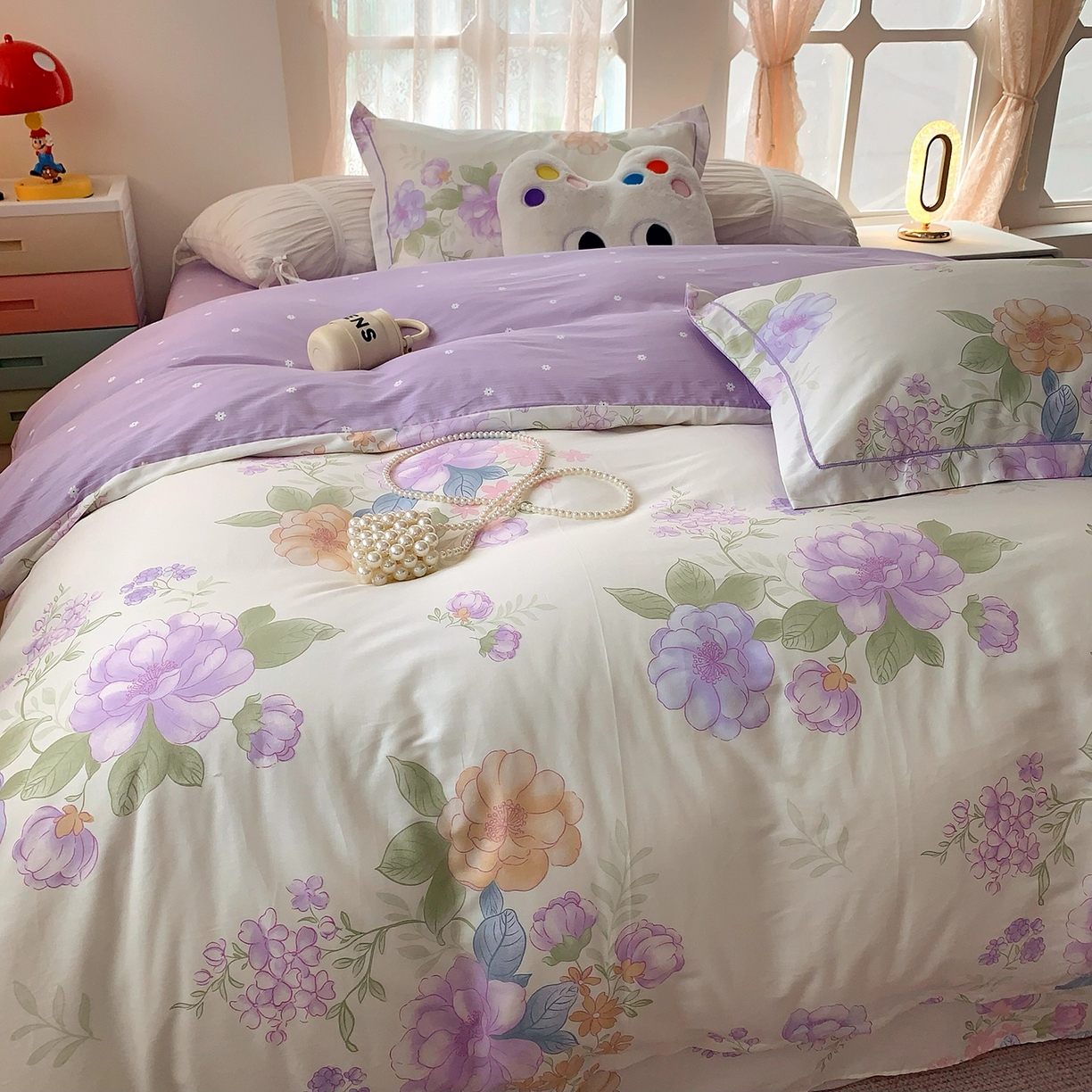 91家纺网 家纺一手货源 找家纺 莱豫家纺 2025新款亲肤舒适小清新印花全棉四件套第七批 桃之夭夭