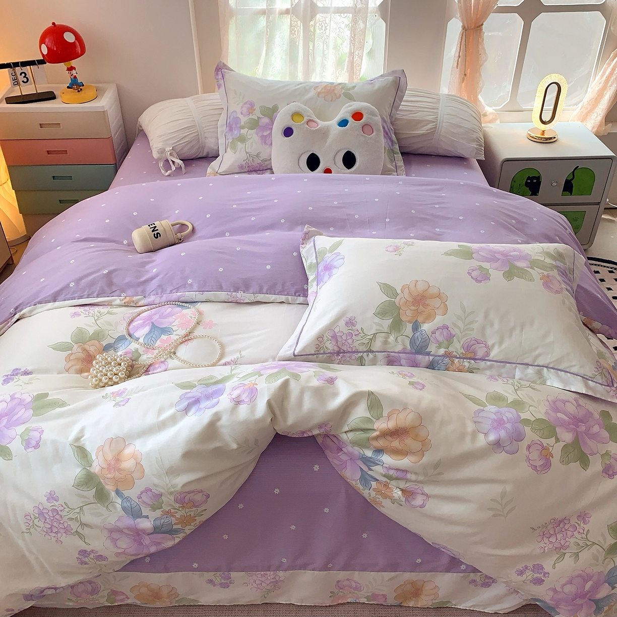 91家纺网 家纺一手货源 找家纺 莱豫家纺 2025新款亲肤舒适小清新印花全棉四件套第七批 桃之夭夭