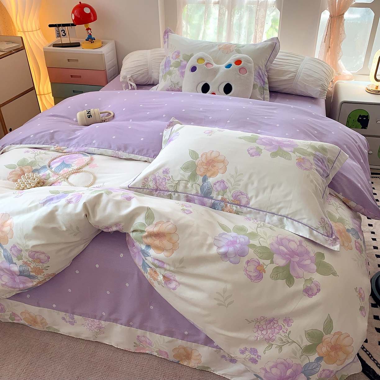 91家纺网 家纺一手货源 找家纺 莱豫家纺 2025新款亲肤舒适小清新印花全棉四件套第七批 桃之夭夭