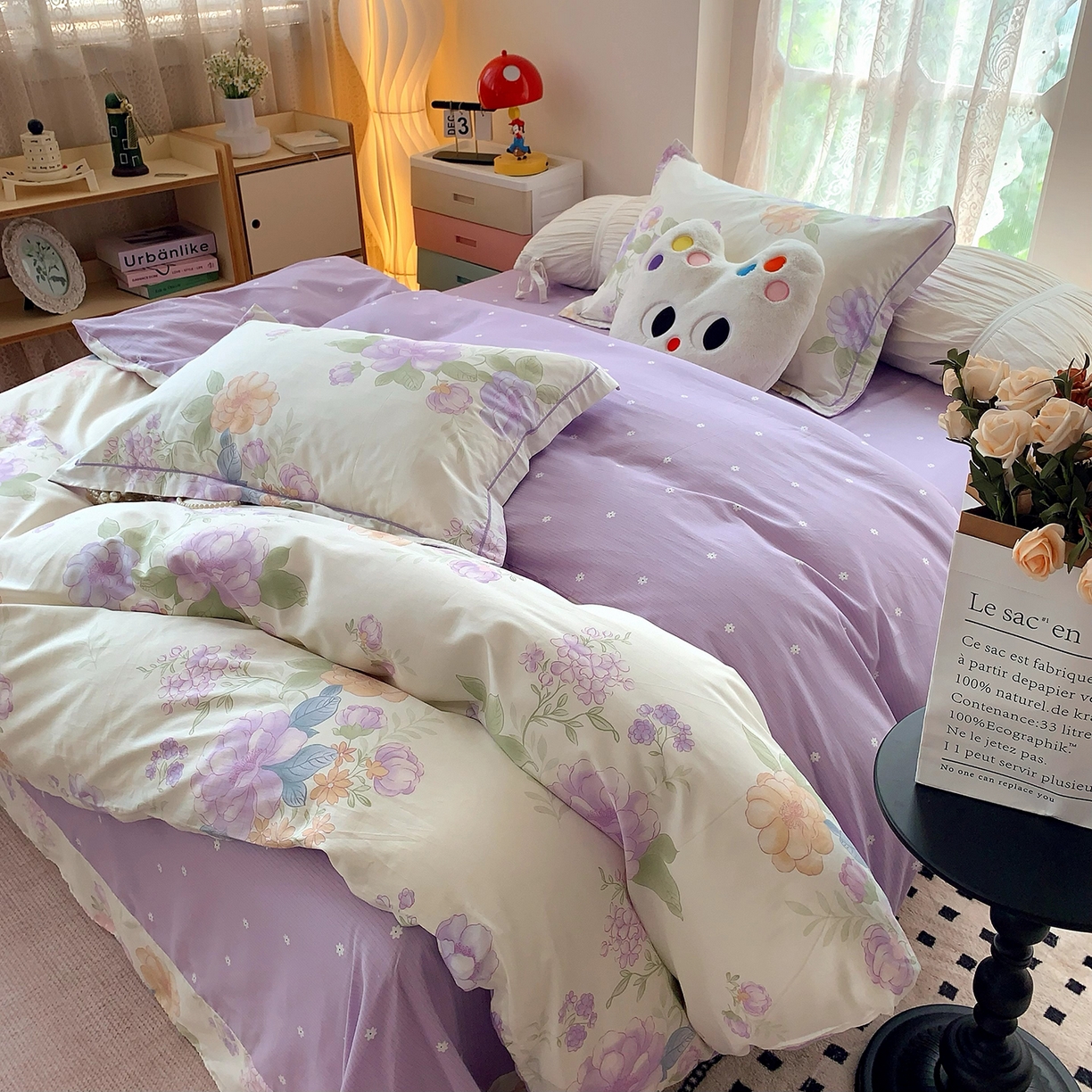 91家纺网 家纺一手货源 找家纺 莱豫家纺 2025新款亲肤舒适小清新印花全棉四件套第七批 桃之夭夭