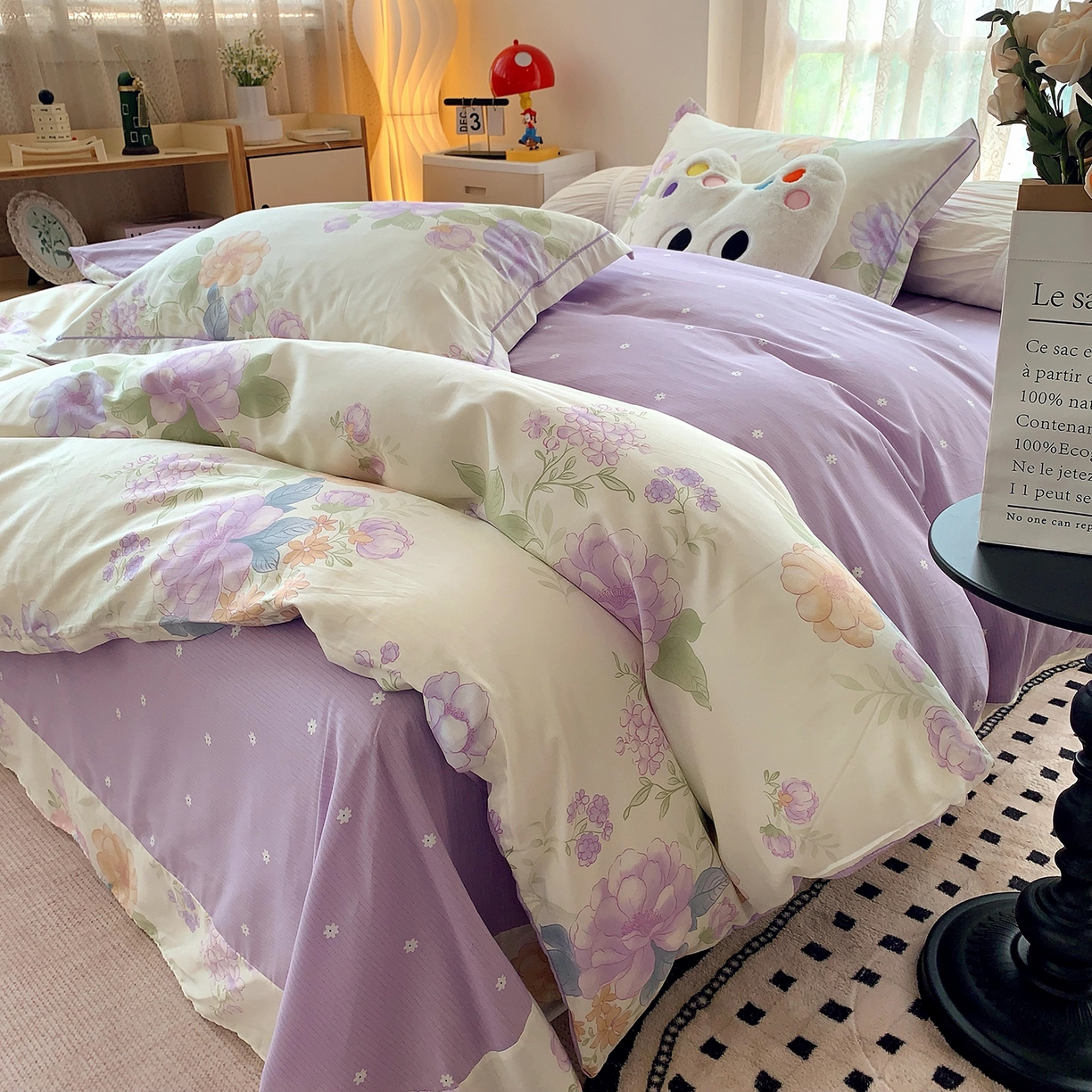 91家纺网 家纺一手货源 找家纺 莱豫家纺 2025新款亲肤舒适小清新印花全棉四件套第七批 桃之夭夭